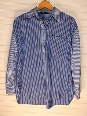 Zara Blue and White Striped Button-Down Shirt, Mix Media, Size XS
